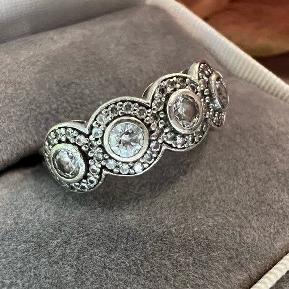 Vintage Designer Ritani Elegant Diamond Halo Band Ring 925 Sterling Silver - Picture 1 of 14